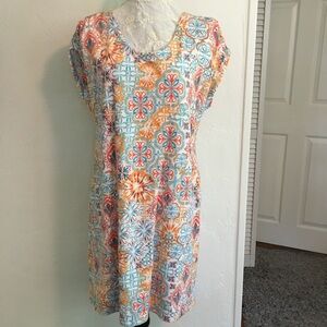 Talbots Knit Medallion Tile Shift Dress Large Petite